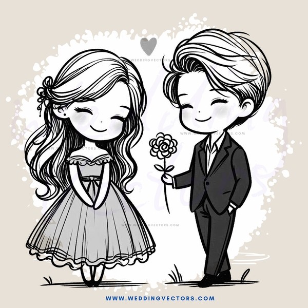 a couple in wedding attire holding flowers