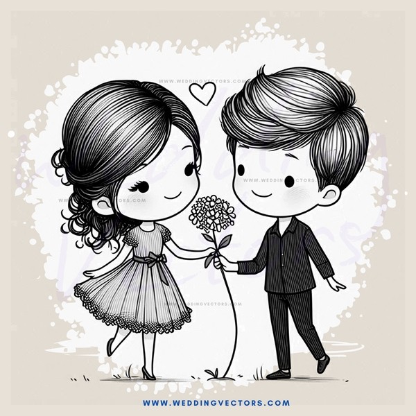 a boy and girl holding flowers
