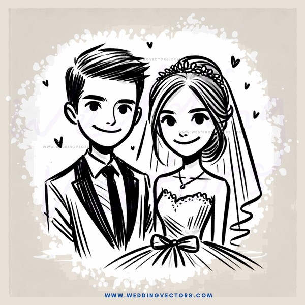a bride and groom from cartoon