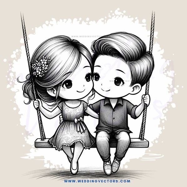 a boy and girl on a swing