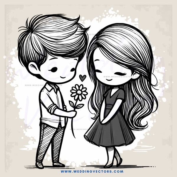 a boy and girl sharing a flower