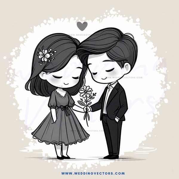 a boy and girl exchanging flowers