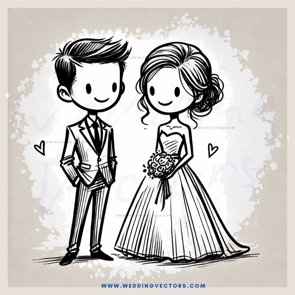 a bride and groom in black & white
