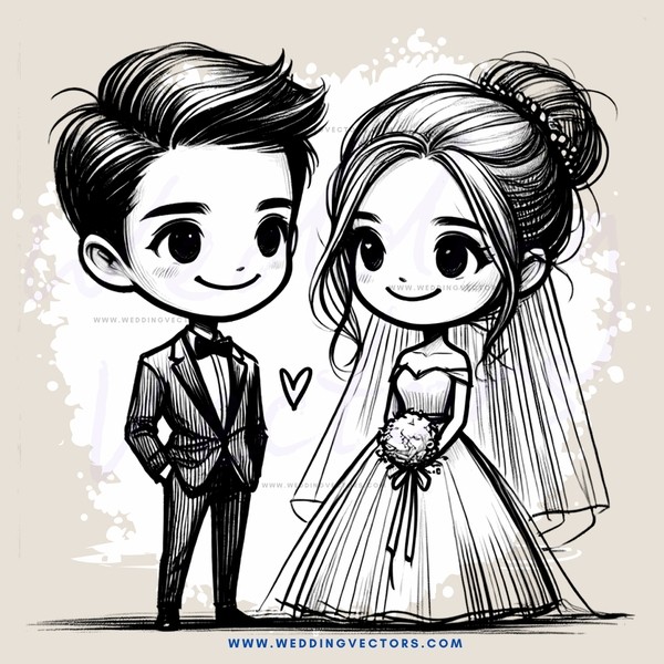 a bride and groom in wedding formal wear posing for a picture