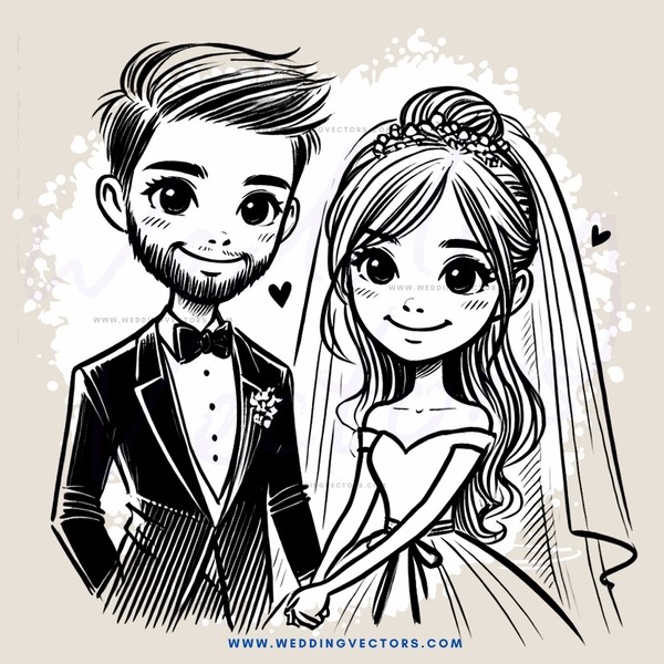 a cartoon couple with a ring on their hand