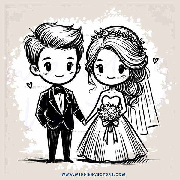 a bride and groom in black and white