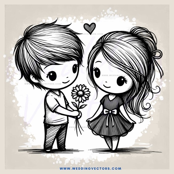 a boy and girl sharing a flower