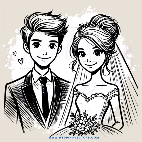 a bride and groom with flowers