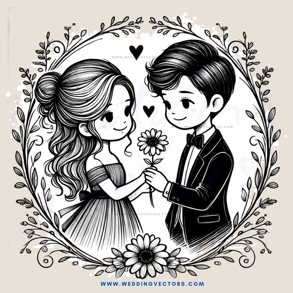 love story in floral frame