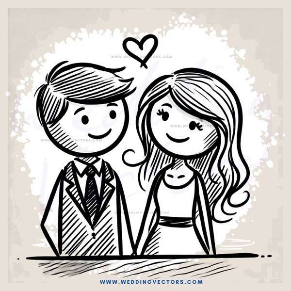 a couple in black and white illustration with hearts