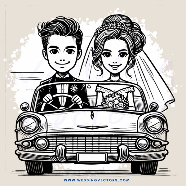 a couple driving in a vintage car