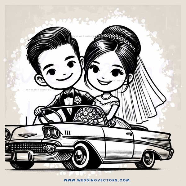 engaged couple in old car