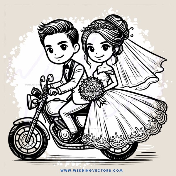 couple on motorcycle with wedding gifts