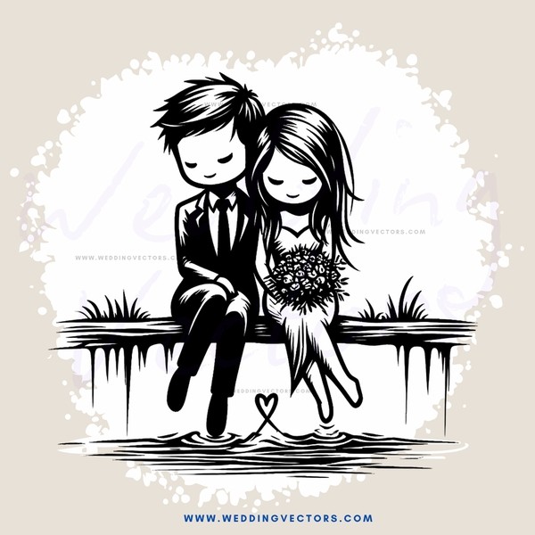 couple on bench with heart and flowers