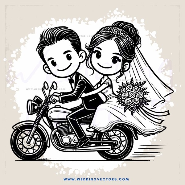 the bride and groom on a motorcycle ride