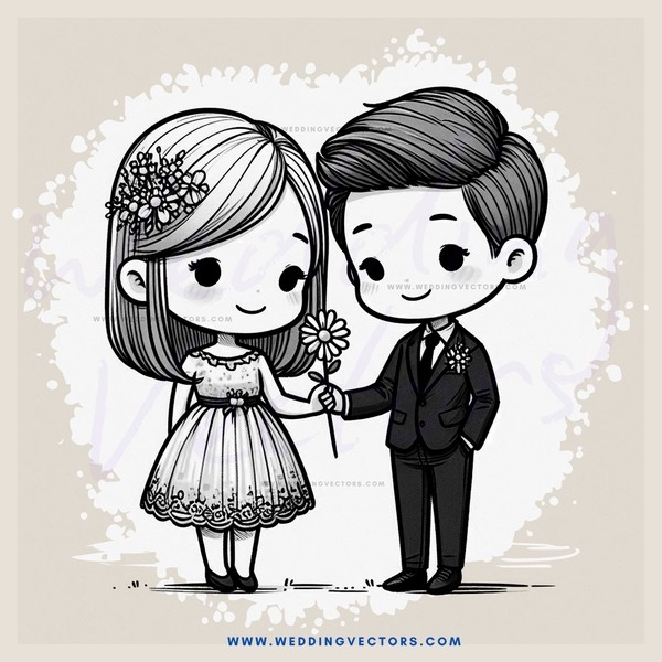 a boy and girl holding flowers