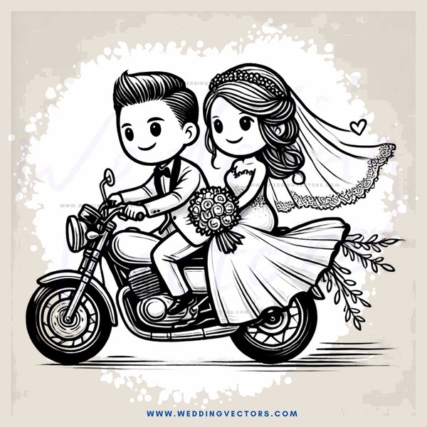 bride and groom on motorcycle