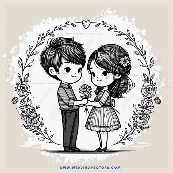 young couple exchanging flowers as wedding vows