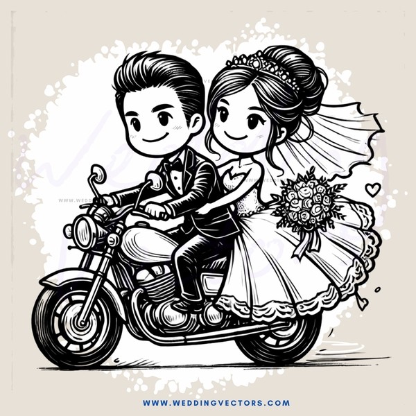 bride and groom on motorcycle
