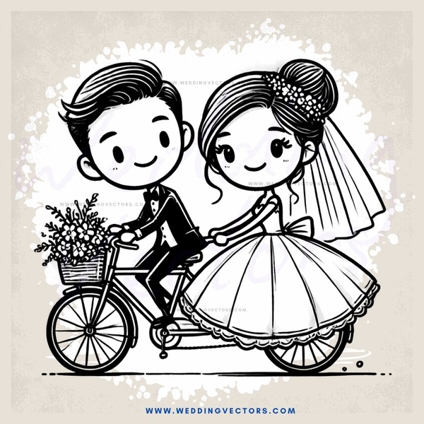 groom and bride on bike