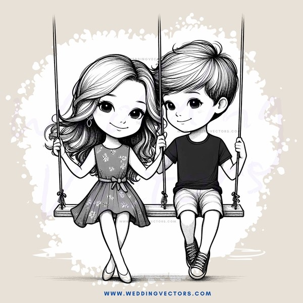 a boy and girl on swings