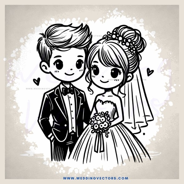 a bride and groom in black and white