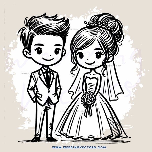 wedding couple in smile drawing