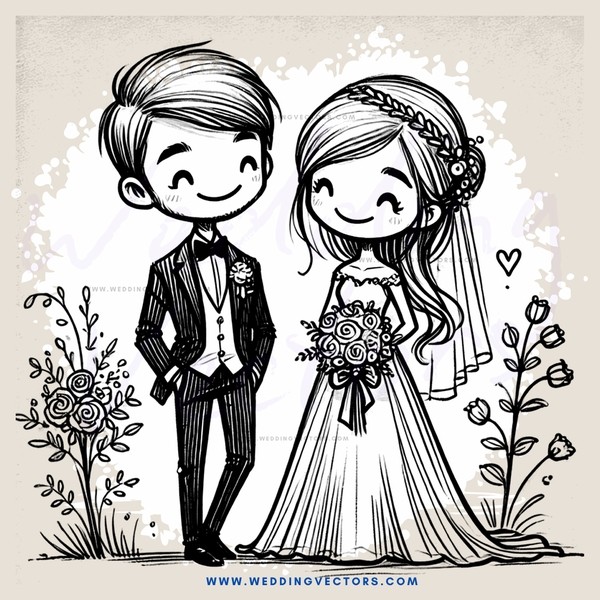 a happy couple in wedding attire