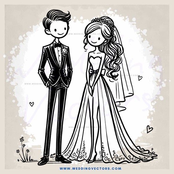 wedding illustration - a couple standing side by side