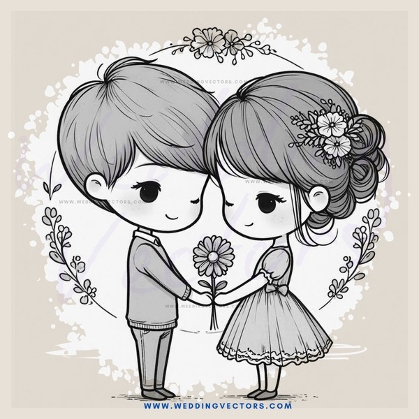 a boy and girl holding flower leaves