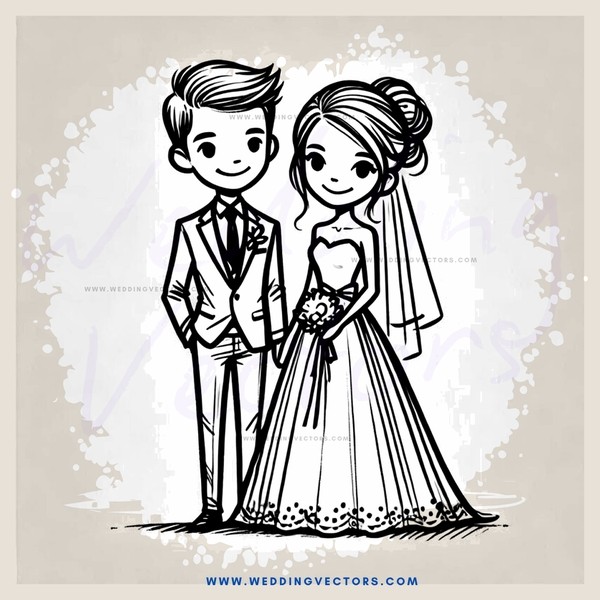 couple posing for picture in wedding dress and suit