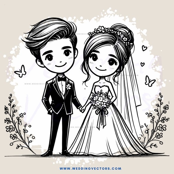 a couple in black and white illustration