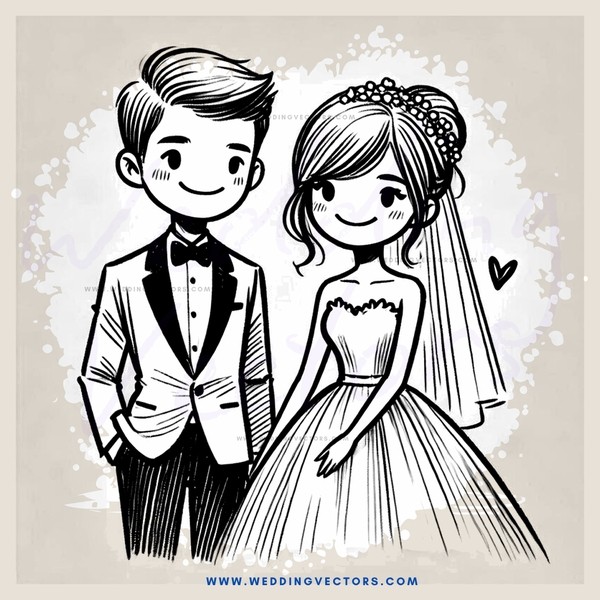 wedding animation drawing in black and white