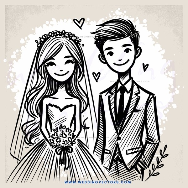 a newlywed couple posing for their wedding photo