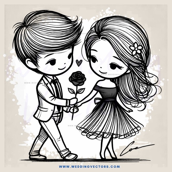boy and girl in black and white cartoon
