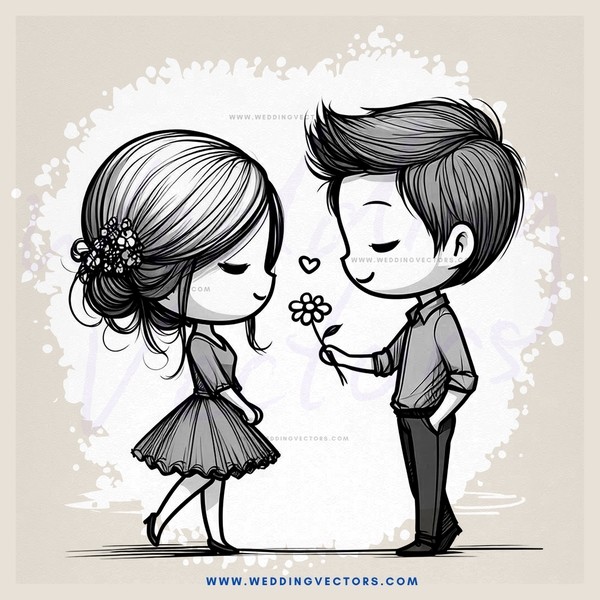 a boy and girl sharing an embrace with flowers