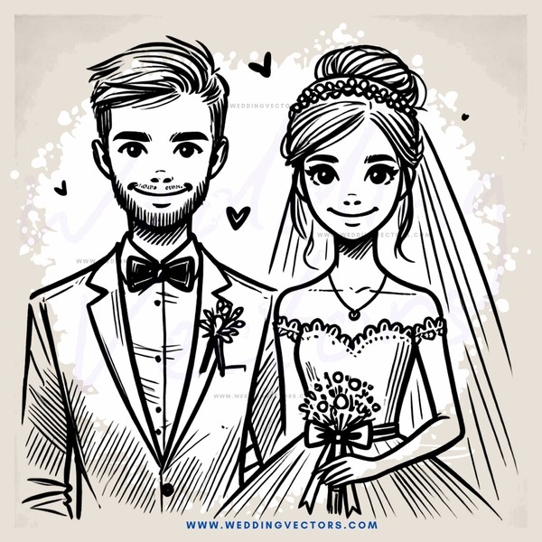 a bearded groom and his bride hold flowers
