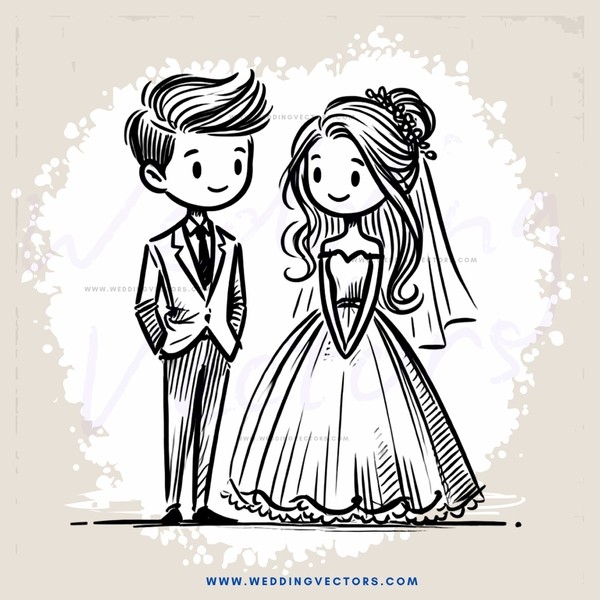 bride and groom in wedding outfit