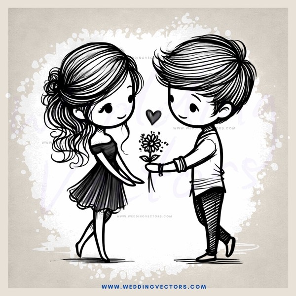 two people with flowers and hearts