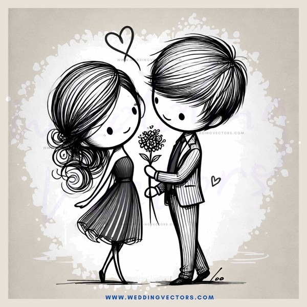 a couple with flowers and hearts