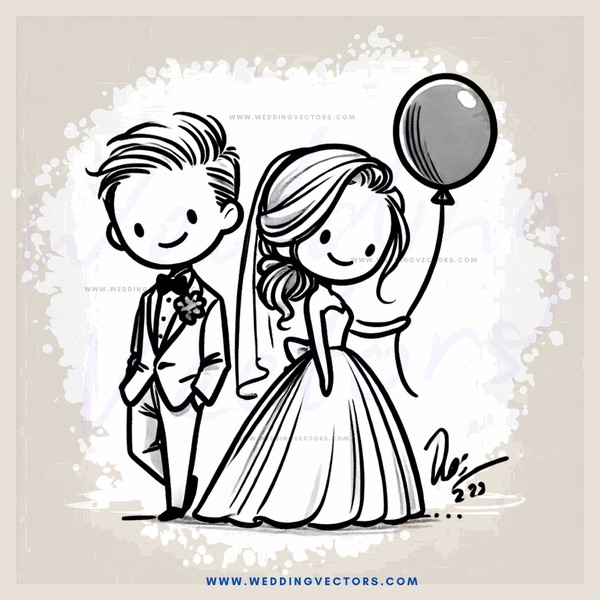 bride and groom with ballon