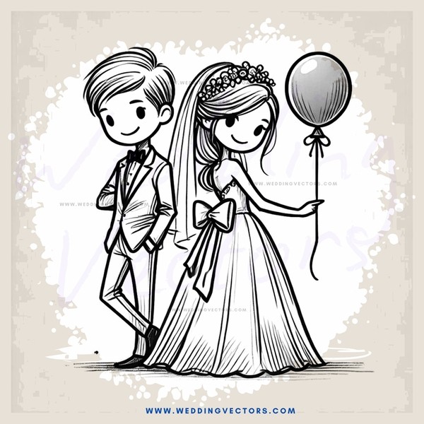 a bride and groom with a balloon