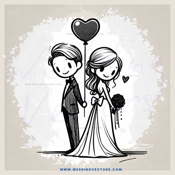 bride and groom with heart balloon