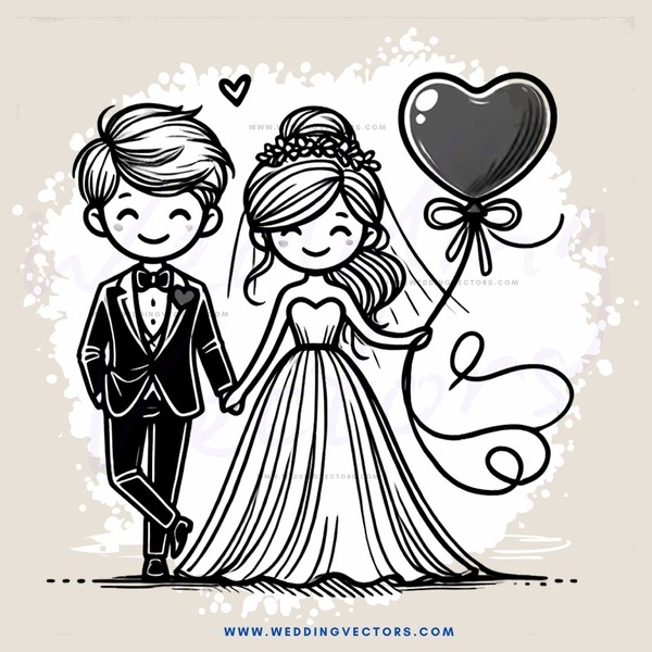 wedding bride & groom smile and share heart balloon