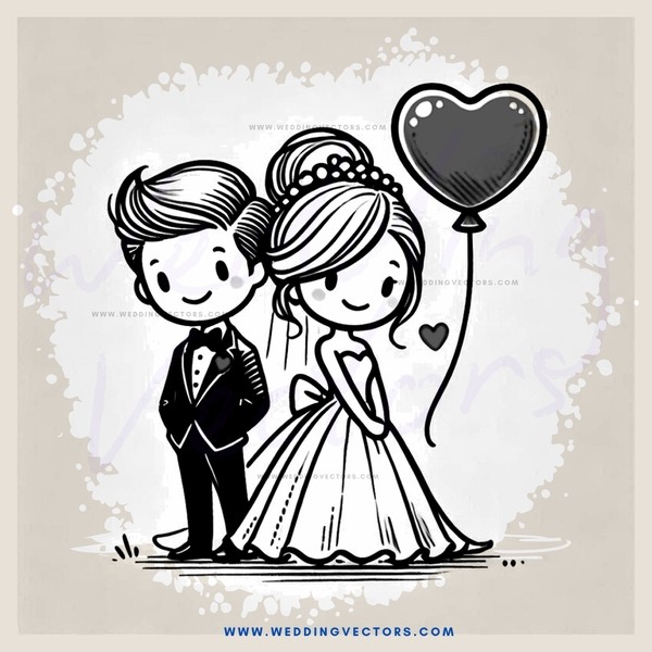 a couple standing together with an umbrella and balloon