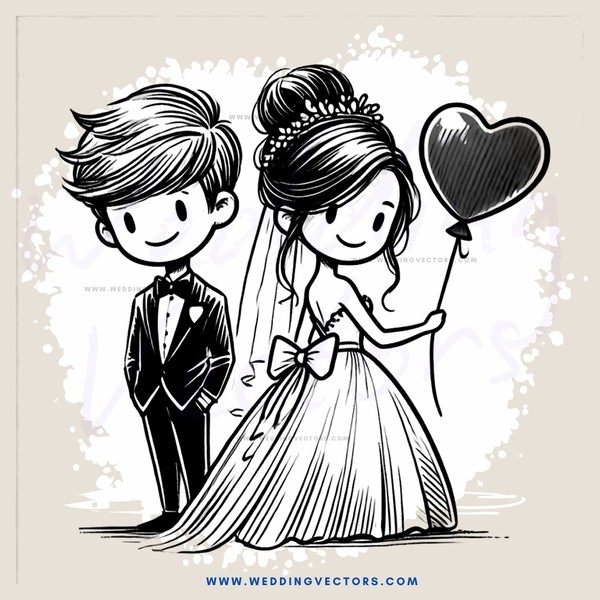 a bride and groom in tuxedos and ball gowns