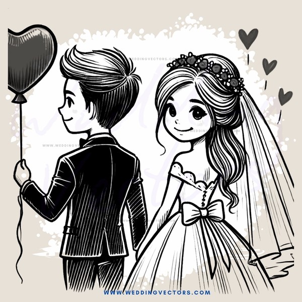 a bride and groom holding an air balloon