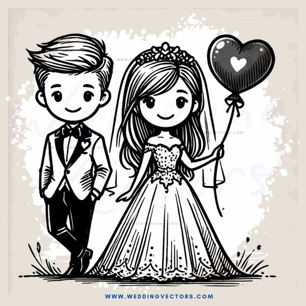 a bride and groom in their wedding attire