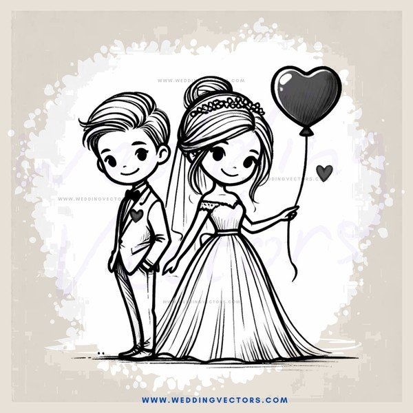 the groom and bride are holding balloons