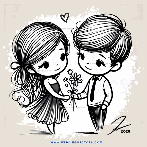 a boy and girl holding flowers
